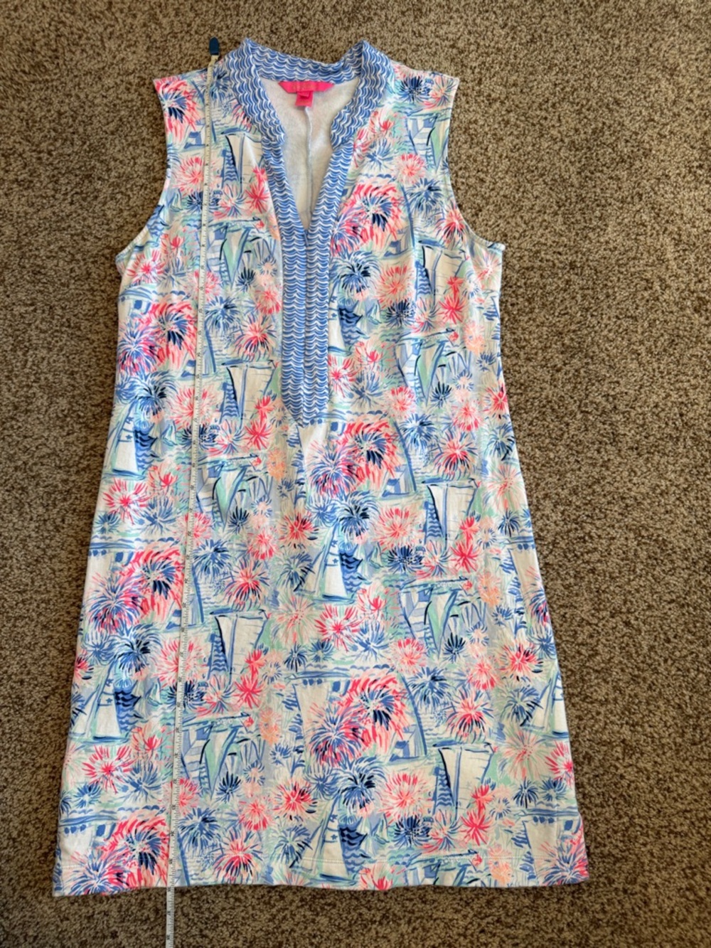Lilly Pulitzer V-Neck Shift Dress in Blue & Pink Wave Print - Picture 5 of 9
